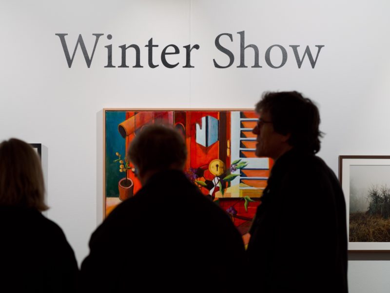 Picture of interior of gallery with words "Winter Show" on wall